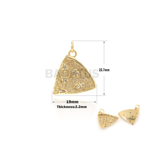 1 STÜCK Pizza Anhänger Pizza Halskette, Pizza Scheibe Charm, Pfefferoni Pizza Essen Charm Produktion Zirkonia 18K Gold Füllung 22,7x19x2,2mm