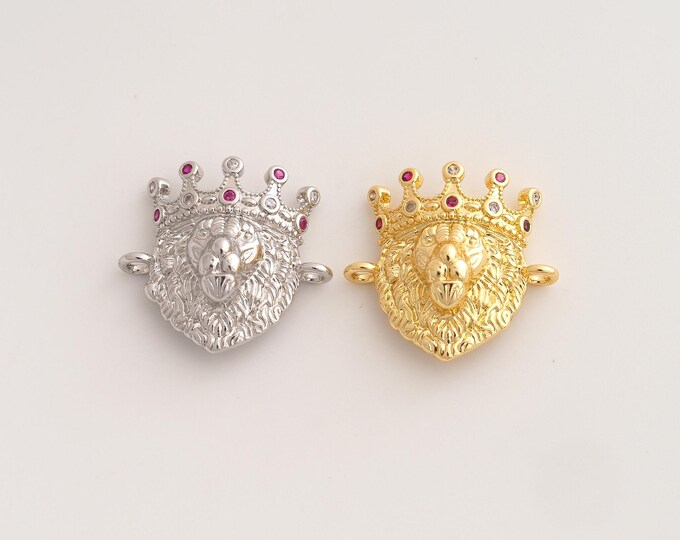 18K Gold Filled Lion Connector,CZ Animal Connector,Lion Connector for Jewelry Making 21.2x20x7.5mm