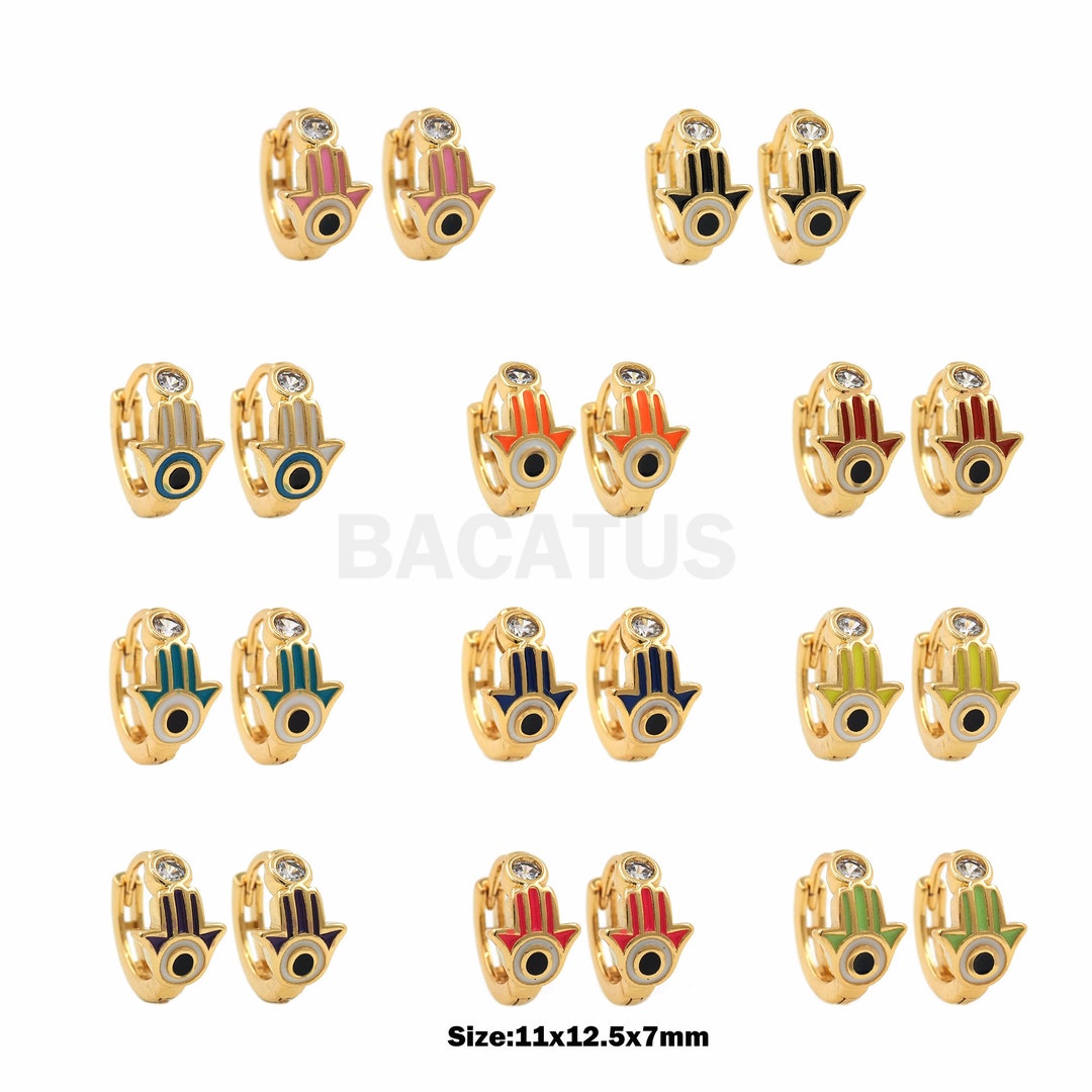 Boucles D'oreilles Dormeuses Plaqué Or 5 Microns – Main De Fatima – Neuves Avec étiquettes