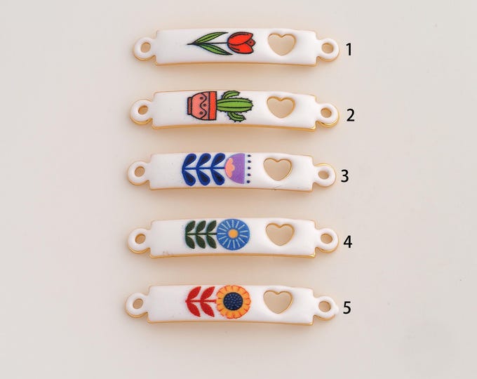 18K Gold Filled Flower Connector,Enamel Flower Connector,Flower Connector for Jewelry Making 32.8x5.8x2mm