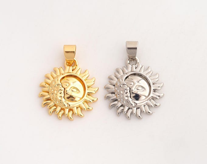 18K Gold Filled Sun Charm,Dainty Celestial Pendant,Sunburst Pendant ,DIY Jewelry Supplies,27x19.2x4mm