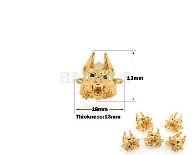 1PCS Wolfdog Connector Gold-plated Dog Head Copper Metal Connector Pendant Bracelet Necklace Jewelry Discovery Connector Charm 13x18x13mm