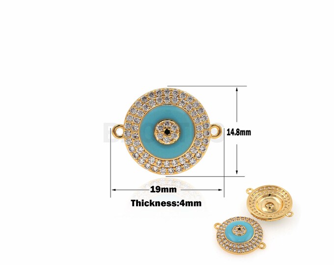 1PCS 18K Gold Filled Enamel Magic Eye Connector Micro-Pave DIY Jewelry Design Eye Connector Greek Eye Jewelry Connector 14.8*19*4mm