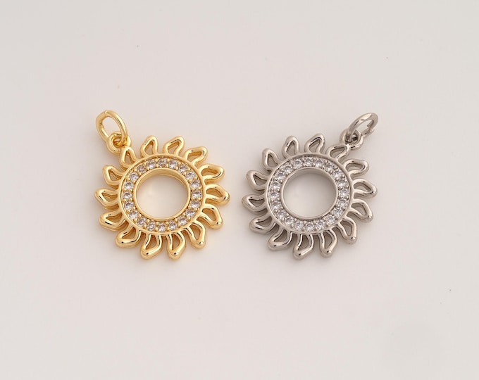 18K Gold Filled Sun Charm,Dainty Celestial Pendant,CZ Sunburst Pendant ,DIY Jewelry Supplies,22.5x16.7x1.8mm