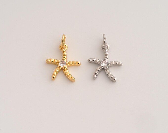 18K Gold Filled Starfish Charm,Dainty Starfish Pendant,CZ Starfish Pendant ,DIY Jewelry Supplies,17.3x12.3x3.3mm
