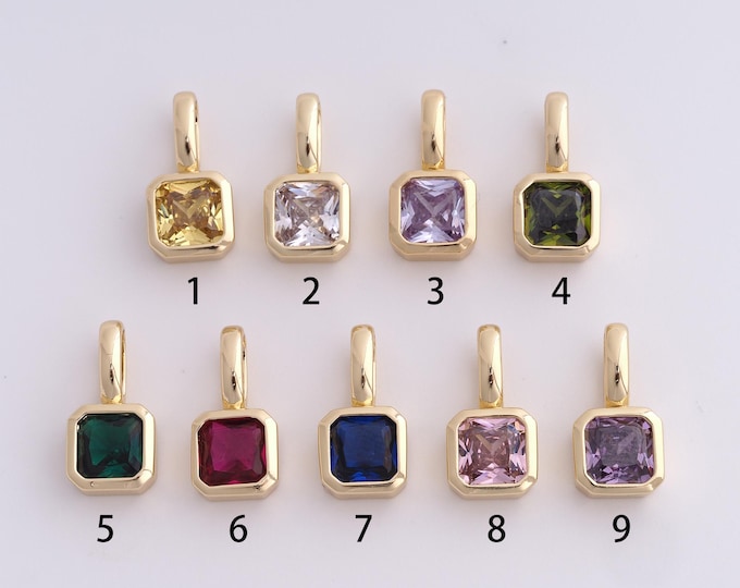 Single Zircon Square Pendant, Cubic Zirconia Pendant 18K Gold Filled Pendant Necklace, Square Charm, 15x7.5x3.7mm