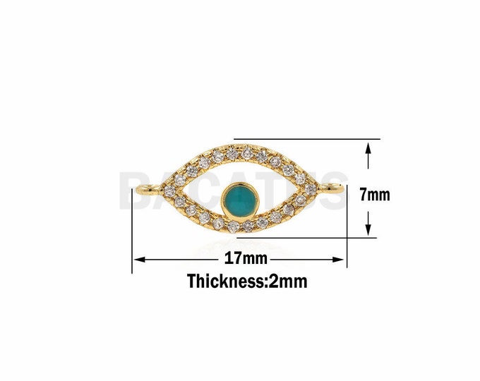 18K Gold Filled Eye Connector, Eye Charm, Micropavé CZ Eye Connector, Eye Hand Link Head, DIY Jewelry Accessories 7x17x2mm