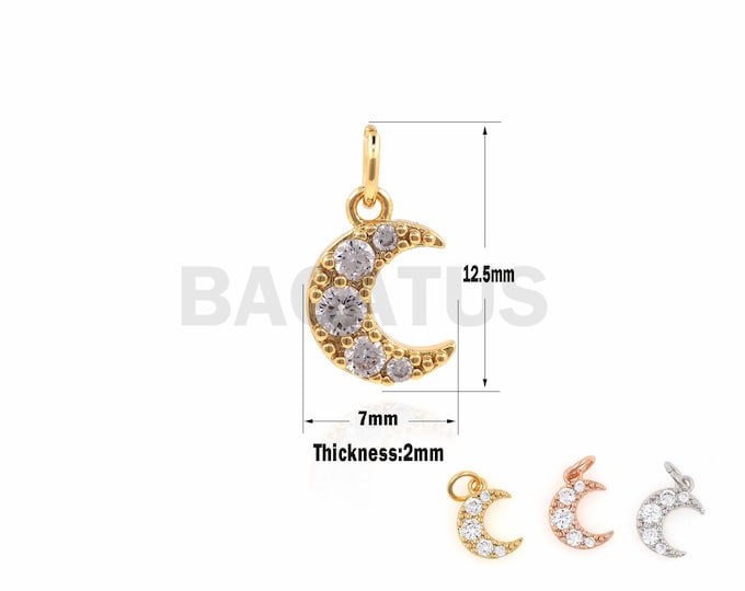 1PCS Mini Micro Pave Small Crescent Necklace, Moon Charm, CZ Gold Moon Pendant, Crescent Pendant, Suitable For Jewelry Making 12.5×7×2mm