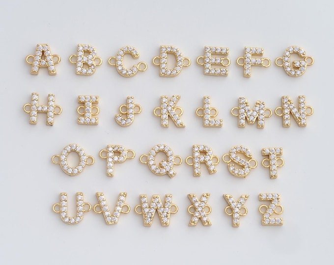 5 pcs Initial Connectors, 18K Gold Filled Letter Connectors, Micropavé CZ Alphabet Connectors, DIY Jewelry Supplies,10.5x9.2x2.7mm