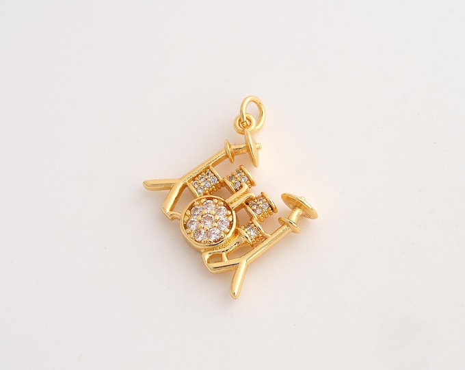 18K Gold Filled Drum Set Charm,Dainty Musical Instrument Pendant,CZ Drum Set Pendant ,DIY Jewelry Supplies,21x21.4x5.5mm