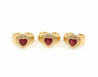 18K Gold Filled Ruby Ring, Micropave CZ Wide Ring, Adjustable Ring, Gold Open Ring, Exquisite Daily Ring