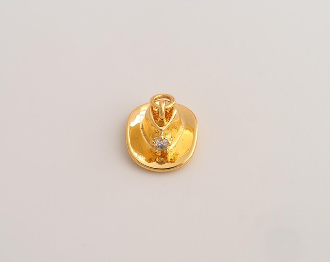 18K Gold Filled Cowboy Hat Charm,Dainty Cowboy Hat Pendant,CZ Cowboy Hat Pendant ,DIY Jewelry Supplies,12.5x18.3x15mm