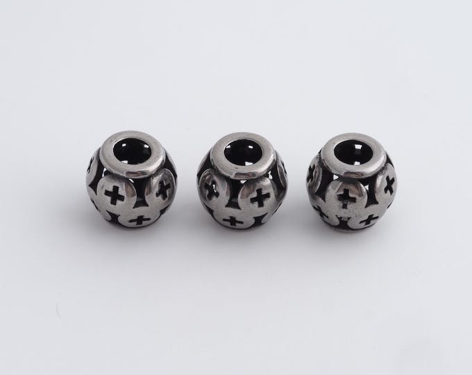 1 pcs Stainless Steel Retro Ball Spacer Beads,Silver Round Beads,Ball Beads DIY Bracelet Necklace Earrings Jewelry Making,9.5x8.7mm