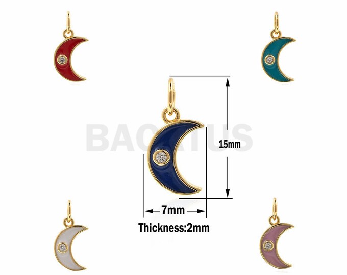 Turquoise blue star Charms,gold half moon pendant,enamel moon jewelry 7x15x2 mm 1PCS