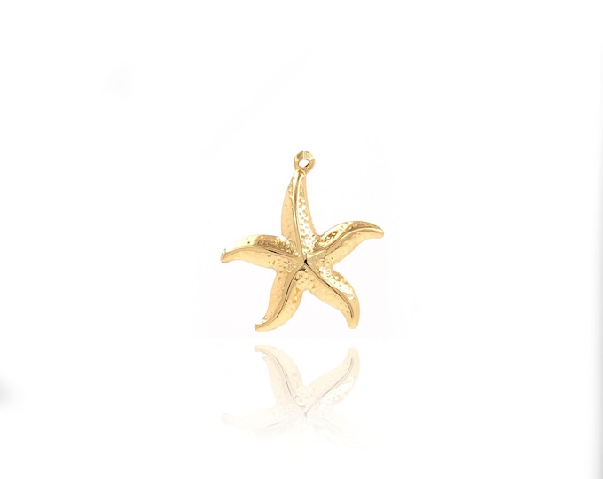 18K Gold Filled Starfish Pendant,Starfish Charms,Dainty Starfish Charm Bracelet Necklace for DIY Jewelry Making Supply,32.3x30x7.5mm