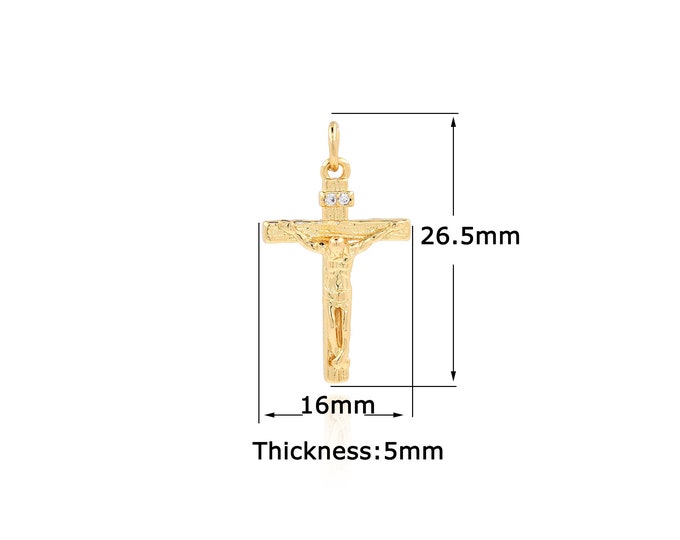 18K Gold Filled Cross Pendant,Gold Dainty Christianity Charms,Religion Lock Charm Bracelet Necklace for DIY Jewelry Making Supply