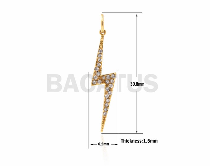 1PCS Micro Pave Lightning Pendant, Lightning Pendant, CZ Lightning Necklace, Thunder charm，Gold Thunder Pendant 30.8x6.2x1.5mm