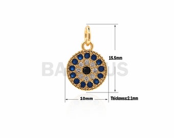 1PCS Micro-Pave Round Eye Pendant, Eye Amulet, CZ Blue Eye Pendant, Eye Charm, Blue Eye Pendant 15.5x10x2.1mm