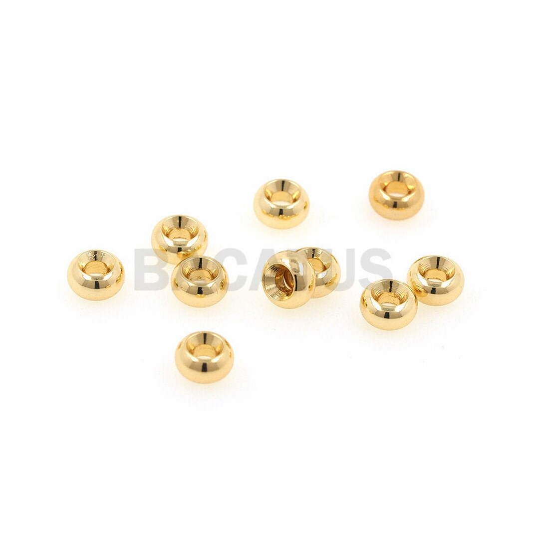 14K Gold Plated Metal Hollow Out Copper Bead Bracelet Making Supplies Flat  Round Spacer Beads DIY Jewelry Accessories Materials