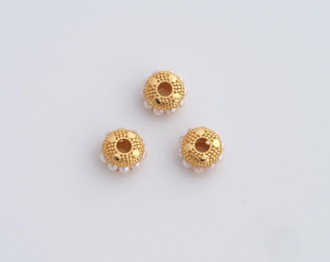 Pearl Spacer Beads,18K Gold Filled Flat Beads, Disc Beads DIY Bracelet Necklace Earrings Jewelry Making,6.8x3.8mm