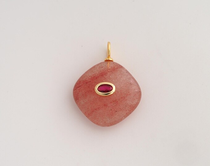 18K Gold Filled Natural Stone Charm,Dainty Energy Stone Pendant,Square Stone Pendant ,DIY Jewelry Supplies,28.8x22.4x8.7mm