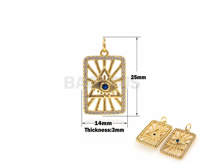 1PCS,Square Eye Gold Mini Square Hollow Eye Charm Good Luck Amulet Amulet Micro-Pave 18K Gold Filling 25x14x3mm