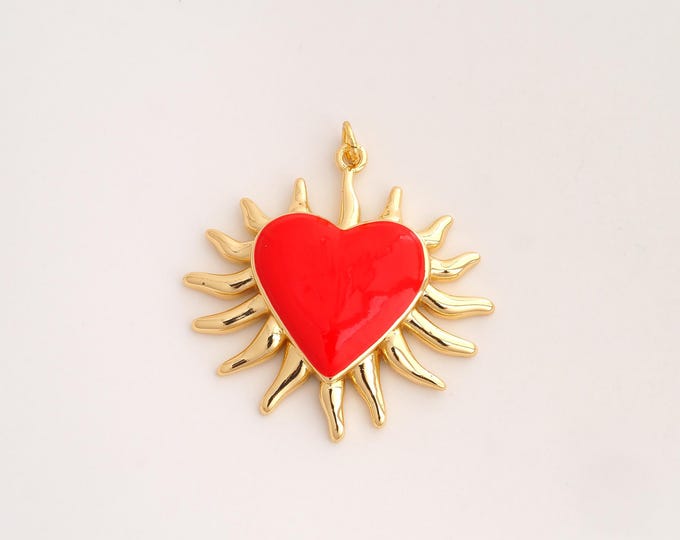 18K Gold Filled Heart Charm,Dainty Enamel Love Pendant,Heart Pendant ,DIY Jewelry Supplies,38x35x4.6mm