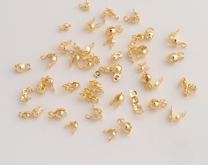 100 pcs Gold Clamshell Calotte Bead Tip, 14K Gold Filld End Cap Knot Cover,for Jewelry Making Supplies,2.4/3.2/3.6/4.0mm