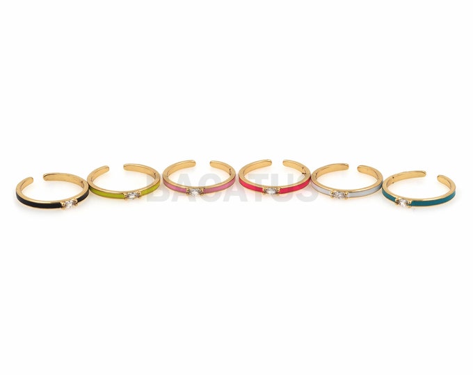 18K Gold Filled Enamel Thin Ring, Micropavé CZ Fake Diamond Ring, Adjustable Ring, Gold Open Ring,Stackable Ring, Daily Ring,Minimalist Ring