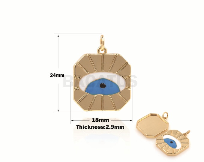 1PCS Enamel Square Eye Pendant Necklace, Square Eye Pendant, Eye Charm, Single Eye Charm 24x18x2.9mm