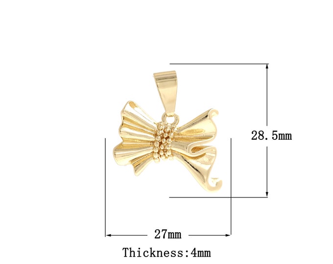 18K Gold Filled Bow Pendant, Bow Tie Charms, Bow Necklace for DIY Jewelry Making Supplies,Bow Charm