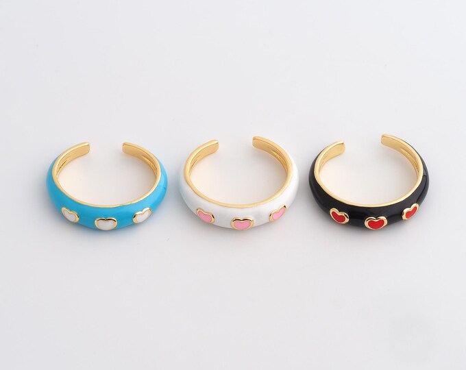 18K Gold Filled Open Ring,Enamel Heart Ring, Love Ring,Gift for Her