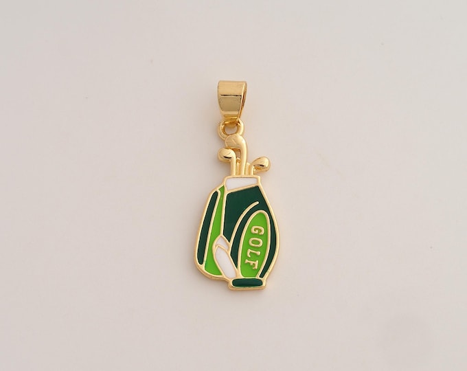 18K Gold Filled Golf Club Bag Charm,Dainty Golf Bag Pendant,Enamel Bag Pendant ,DIY Jewelry Supplies,32.6x12.5x1.6mm