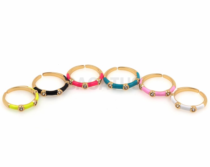 1PCS  18K Gold-Plated Zircon Enamel Rings And Rings Rainbow Enamel Rings Ring Stacking Ring Crystal Opening Adjustable Ring