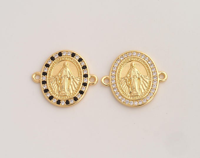 18K Gold Filled Virgin Mary Connector,CZ Religious Connector,Catholic Connector for Jewelry Making 23.2x20.5x2.3mm