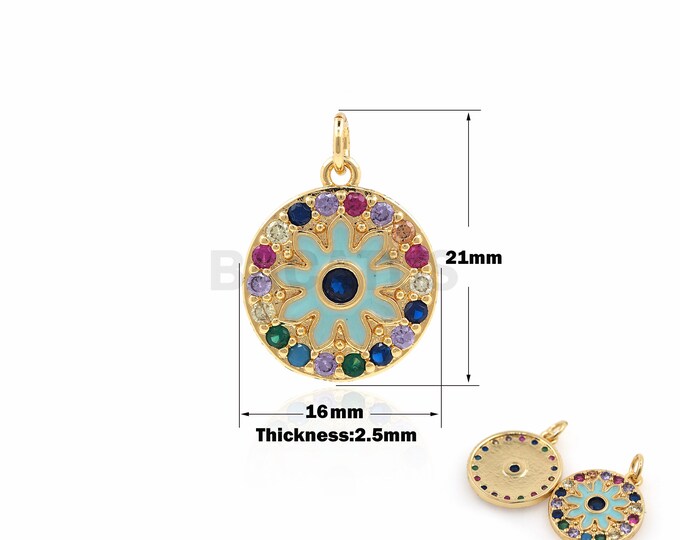 1PCS Round Pendant Colored Zircon Small Sunflower Necklace Suitable for Necklace Bracelet Jewelry Products Cubic Zirconia 21x16x2.5mm