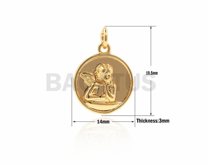 1PCS Round Angel Pendant, Golden Angel Pendant, Angel Necklace, Angel Charm, Minimalist Necklace,Suitable For Jewelry Making 19.5x14x3mm