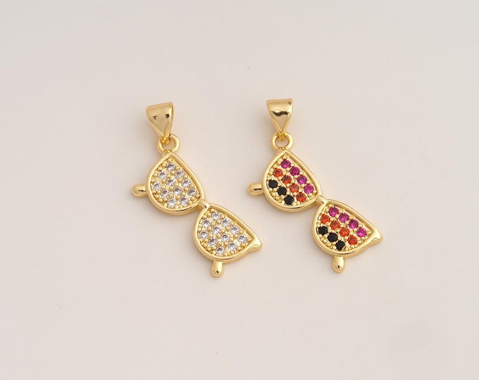 18K Gold Filled Sunglasses Charm,Dainty Sunglasses Pendant,CZ Sunglasses Pendant ,DIY Jewelry Supplies,14.8x22.8x2mm