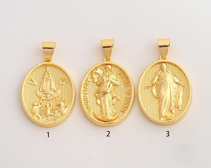 18K Gold Filled Virgin Mary Charm,Dainty Religious Pendant,Jesus Pendant ,DIY Jewelry Supplies,42x25.3x3.5mm