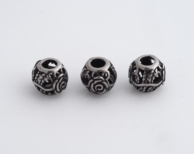 1 pcs Stainless Steel Retro Ball Spacer Beads,Silver Round Beads,Ball Beads DIY Bracelet Necklace Earrings Jewelry Making,10x8.8mm