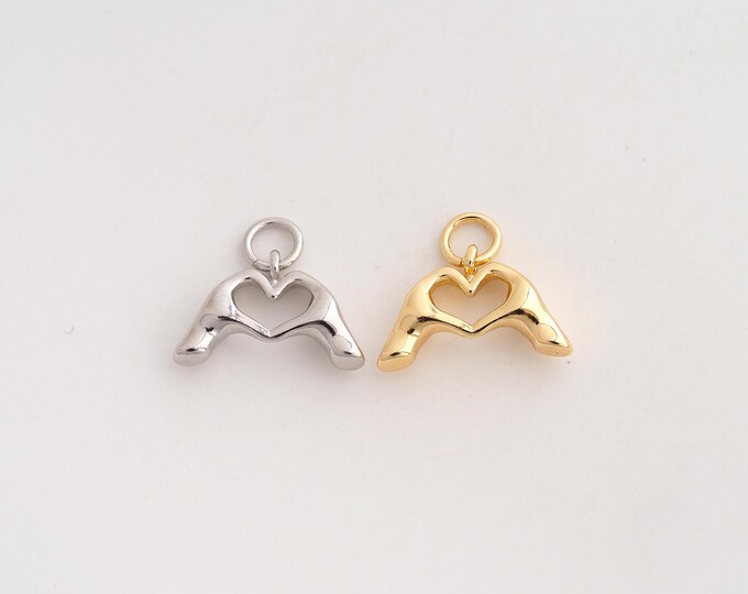 18K Gold Filled Hand Heart Charm,Dainty Heart Gesture Pendant,Gesture Pendant ,DIY Jewelry Supplies,13.5x15.5x4mm