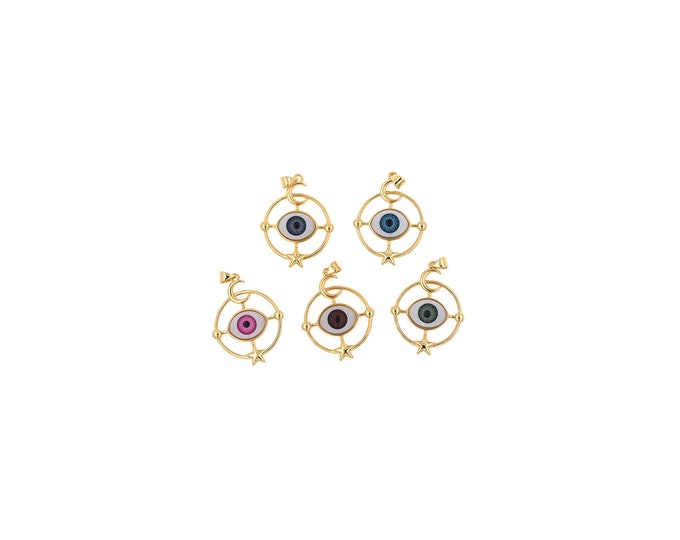 18K Gold Filled Devil Eye Pendant,Gold Dainty Eye Charms,Simple pendant Bracelet Necklace for DIY Jewelry Making Supply