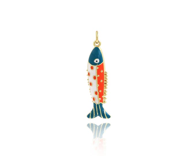 Fish Pendant,18K Gold Filled Marine Life Necklace, Enamel Fish Pendant, DIY jewelry Making Accessories,33.5x9.4x3.8mm