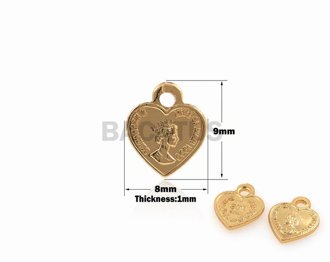 1PCS 18K Gold Filled Elizabethan Pendant, Heart-Shaped Jewelry, Love Charm, Suitable For Bracelets, Necklaces, Jewelry Making  9x8x1mm