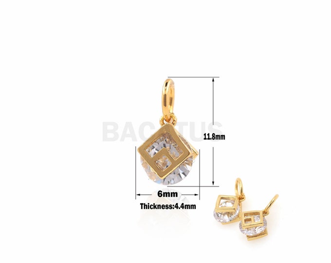 1PCS CZ Square Pendant, Micro-Pave Solitaire Pendant, CZ Pendant, Bracelet Components, Suitable For Jewelry Making Supplies 11.8x6x4.4mm