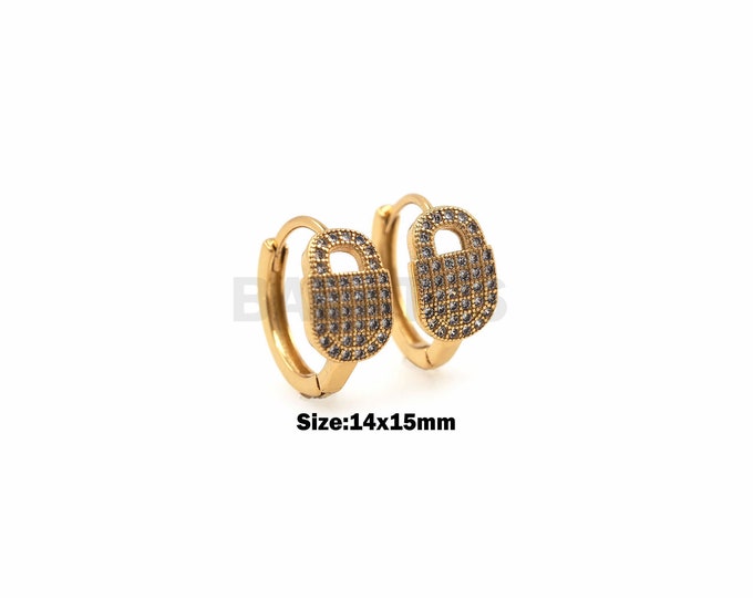 1Pair Zircon Key Earrings Key Earrings 18K Gold Plated Huggie Earrings Key Charm Hoop Earrings Minimalist Earrings Cubic Zirconia 14x15mm