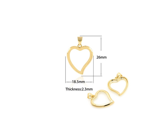1Pcs Hollow Curved Heart Pendant Floating Heart Pendant Necklace, Mother's Day Jewelry Gift, High Polished Curved Heart Shape 18.5x26x2.3mm
