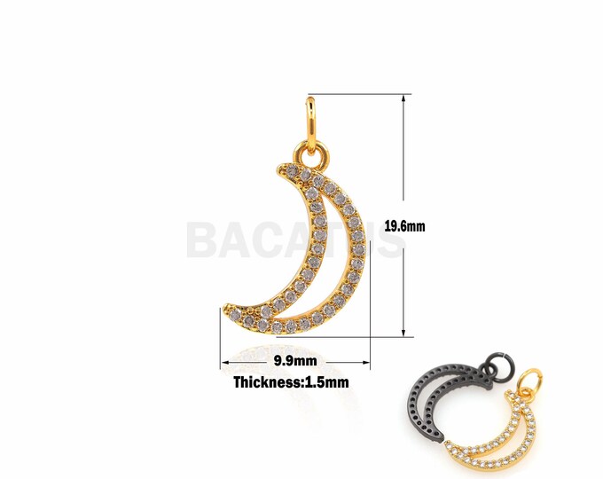 1PCS Dainty Gold Moon Charm,Hollow Moon Pendants,CZ Charm For Necklace,Suitable For Jewelry Making Supplies 19.6x9.9x1.5mm