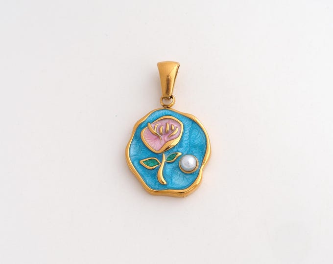 Stainless Steel Flower Pendant,Enamel Flower Charms,Flower Charms for DIY Jewelry Making Supply,27.3x16.3x3.8mm