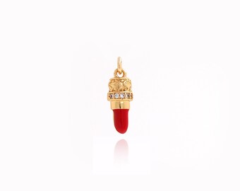 Micropavé CZ Lipstick Pendant,Lipstick Necklace,18K Gold Filled Lipstick Necklace,Delicate Pendant,DIY Jewelry Supplies,16.7x5.5x3mm